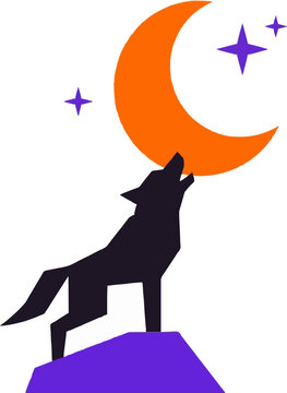 Flat geometric werewolf howling at moon clip art