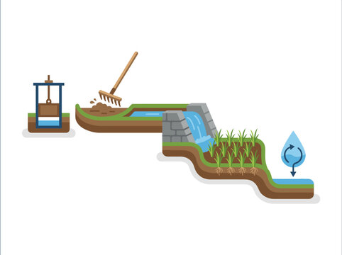 Irrigation and water management system infographic flat vector illustr