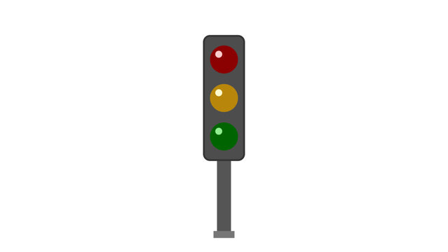Classic traffic light on pole vector illustration isolated on white background