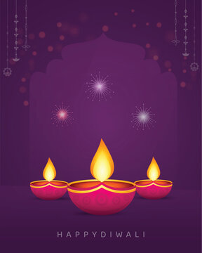 Festive Diwali background with glowing lamps and fireworks.