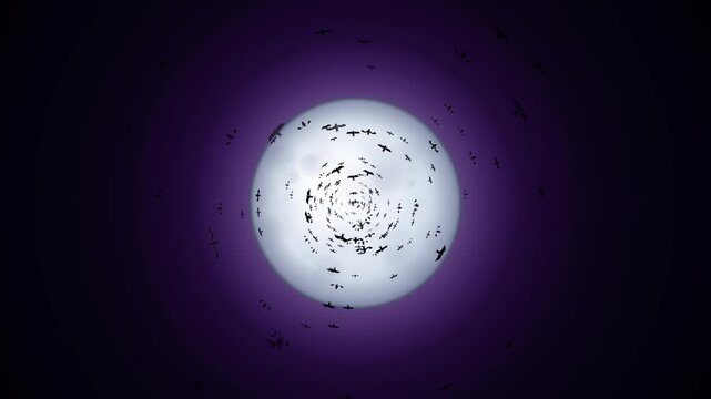 Gothic mystery 4K motion background of bats swarming from a giant full moon directly towards the camera with intense parallax depth of field.