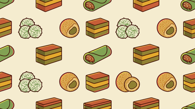 Indonesian traditional snacks and cakes seamless pattern background