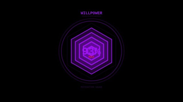 Purple willpower HUD hexagon fill animation indicator overlay for futuristic UI projects