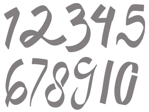Hand-drawn brush script numbers 1 to 10 set vector illustration