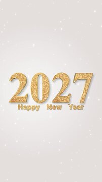 Golden 2027 3D and Happy New Year Text with Glitter Shiny Pattern on bright Animation, Christmas and Holiday Celebtration Videos vertical social media Motion Background