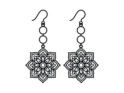 Mandala dangle earrings with beads during a clean presentation Isolated on white background