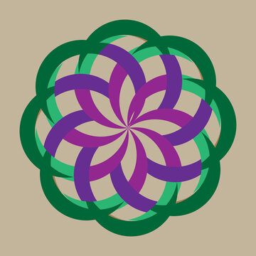 Modern Circular Mathematical Curve Graphic Motif Harmonious Multi Colored Petal Ornamental Symbol Elegantly Intertwined Geometric Bloom Illustration