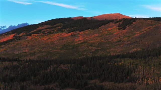 Kenosha Pass fall foliage aspen trees forest sunset golden hour Grant FairPlay Jefferson aerial drone Colorado Trail Front Range Rocky Mountains Continental Divide Mount Bierstadt circle right motion