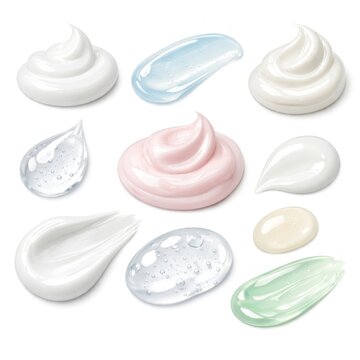 Assorted skincare cream textures displayed.