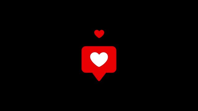 Like notification, red heart icon pulse animation with floating heart from speech bubble social media like notification alpha channel ui design for apps web engagement interaction communication symbol