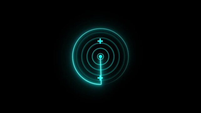 Neon light ship and plane radar icon for conceptual location search background illustration