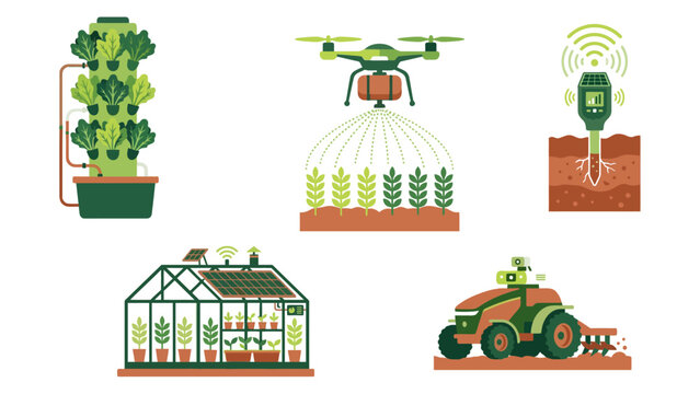 Smart Agriculture and Hydroponic Agritech Farming Vector Icons Set, Eco Tech Clipart