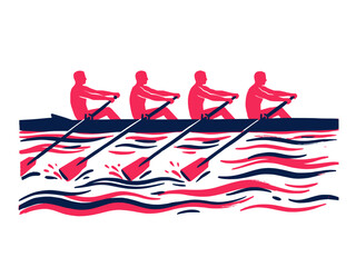 Stylized Illustration of Four Rowers in a Sculling Boat © Shutoda
