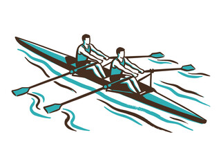 Two Rowers in a Sculling Boat Illustration © Shutoda