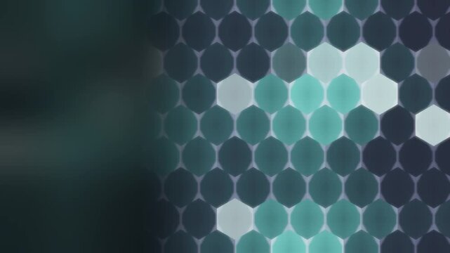 Glowing hexagon tech grid background with copy space for text seamless loop in soft teal tones