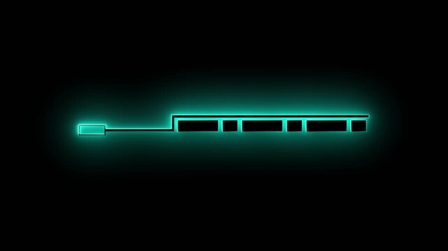 Abstract glowing cyan neon line design with geometric rectangular segments on black background