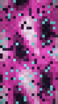 Digital glitch transition with RGB split, blocky displacement and static noise bursts, seamless loop in subtle cyan tones vertical 9:16