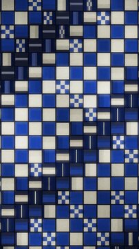 Japanese Ichimatsu Checkered Pattern Tiles Flipping in Rhythmic Waves Seamless Loop in soft indigo tones vertical 9:16