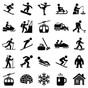 Winter Sports and Activities Icon Set.