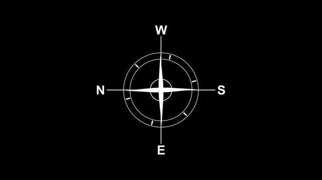 Minimalist compass icon with cardinal directions on black background