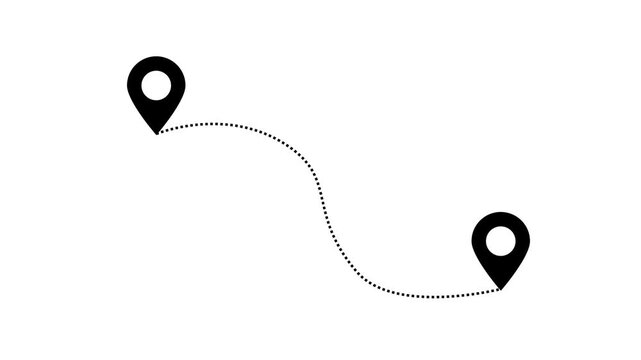 Map pins with a dotted path line connecting two locations