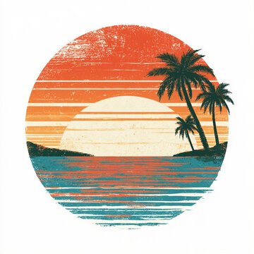Retro Sunset Design Featuring Vintage Aesthetic and Palm Trees for Print on Demand