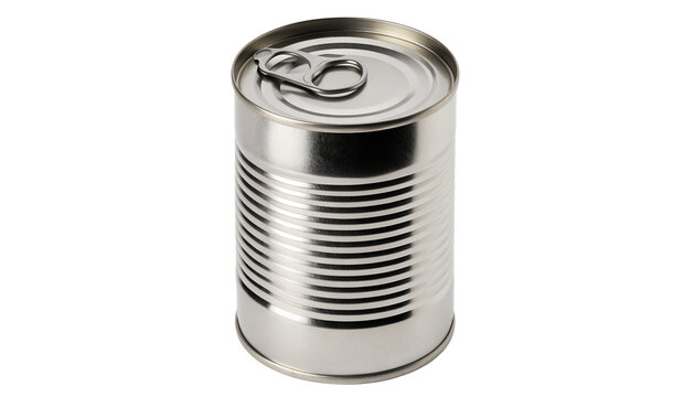 Blank Metallic Tin Food Can Mockup with Pull Tab Lid Isolated on White Background   
