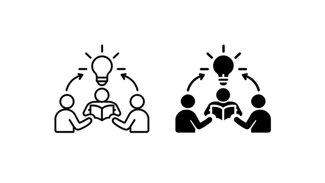 Knowledge Sharing Icon with People and Open Book, Collaborative Learning, Idea Exchange