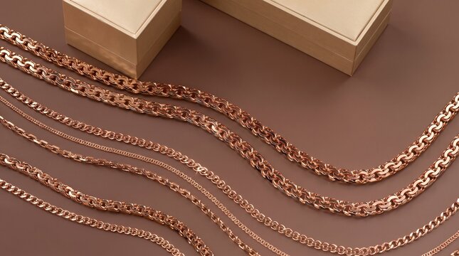 elegant jewelry piece gold chain on a beige gift box