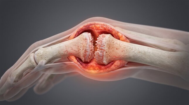 Inflamed Human Knuckle Joint with Damaged Cartilage and Bone