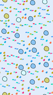 Colorful scattered shapes pattern on light blue background