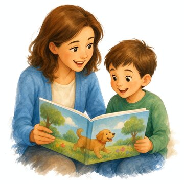 Speech Therapist Reading a Puppy Picture Book With a Child