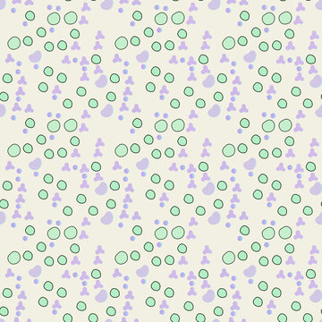 Seamless pattern of pastel circles and abstract shapes