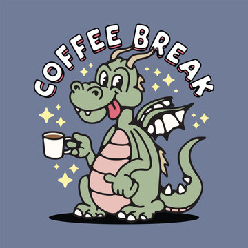 Fantasy Dragon Holding Coffee Cup, Cute Mythical Creature Concept
