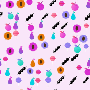Stylized fruit and lollipop seamless pattern