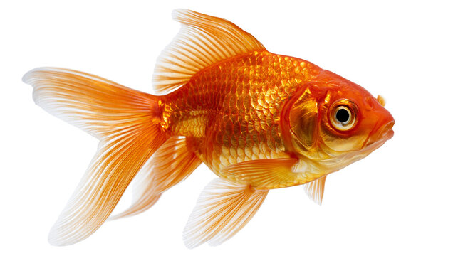 Bright orange goldfish with shimmering scales and flowing translucent fins