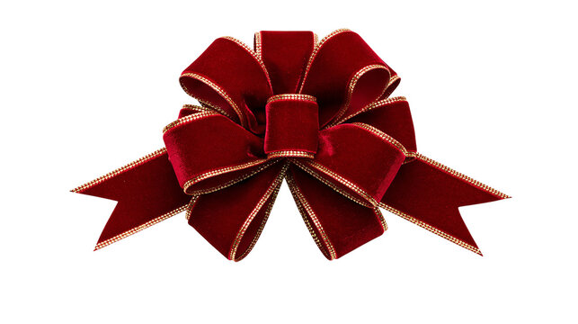 Deep red velvet gift bow with gold metallic trim edges