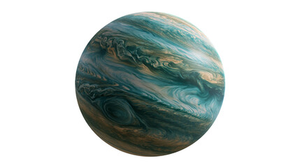 Swirling teal and brown gas giant planet with atmospheric cloud bands © Torben