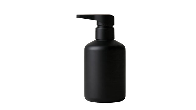 Matte black plastic pump bottle for liquid soap or cosmetic lotion