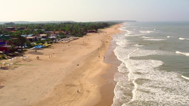 Aerial view of Mandrem Beach in Goa India showing sandy coastline