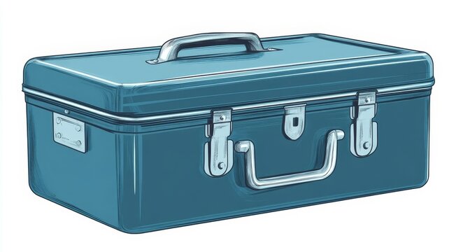 Classic metal toolbox with sturdy handle and secure latch mechanism illustration of vintage blue metal toolbox with secure locking latch