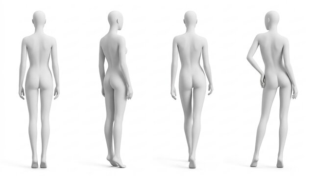 Collection of white female mannequins showing various angles on isolated white background for design