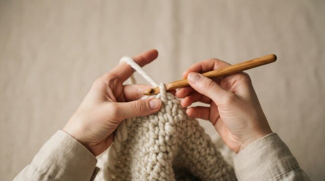 Crochet Hands Working with Yarn and Hook