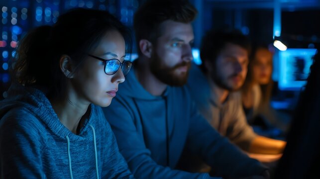 Cybersecurity team analyzing network intrusion patterns.