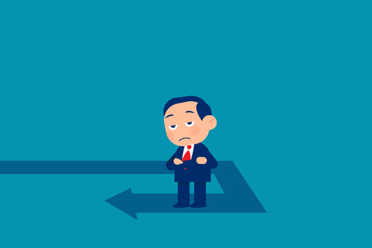 Business investor looking at reverse direction pathway. Business turning point vector illustrator