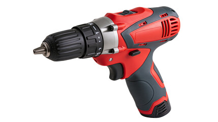 Red and black cordless power drill with adjustable torque clutch