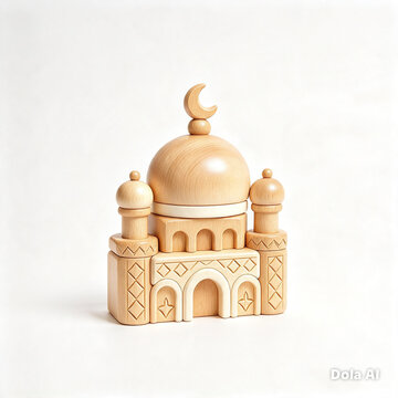 Wooden Mosque Building Block, Islamic Children Toy on White Background. Very good 