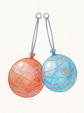 Hand drawn two water balloon yo yos on a rubber string