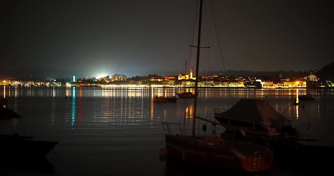 Night scenes of the town of Arona on Lake Maggiore
