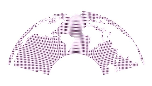 Abstract Square Dot Pixel World Map Globe Vector Pattern in Semicircle Shape for Technology, Digital Connectivity, Data and Global Communication Backgrounds